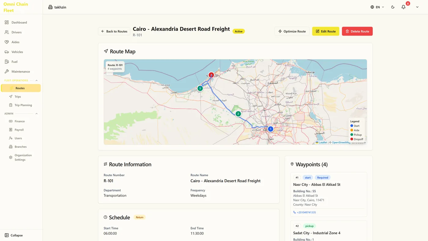 OmniChain Fleet: Routes screen